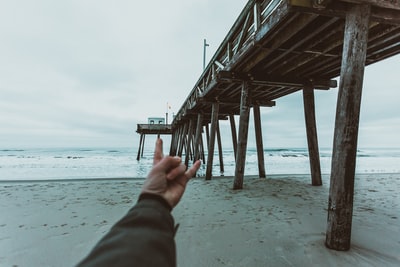 The day near the brown wooden pier in gray long sleeve shirt
